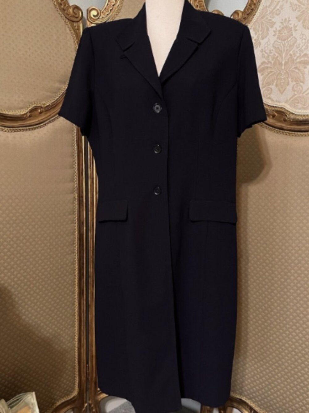 Danny & Nicole. Sz 16. Coat Dress. Navy. Button. Unlined. Short Sleeve WTC